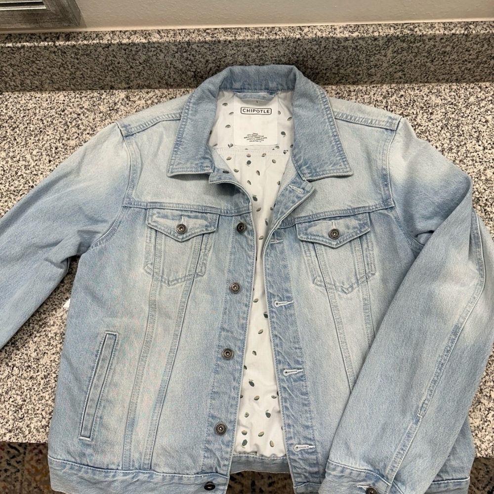 Chipotle Light Blue Denim Jean Jacket Avacado Extra